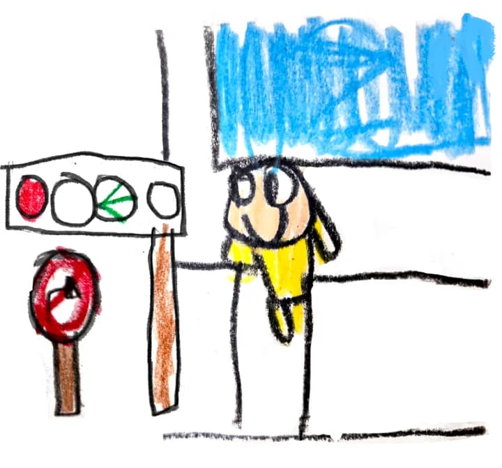 아이가 그린 길과 건물 그림